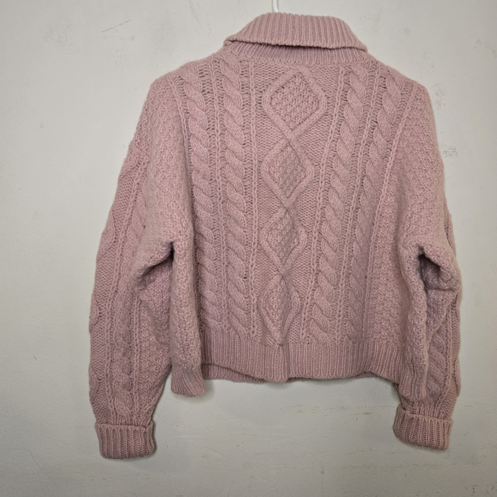 Vintage Laura Ashley Wool Cable Knit Turtleneck Women's Size S/M Pink Scotland - Picture 2 of 13
